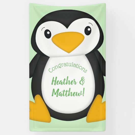 Pinguin Baby Dusche grün Banner (Vertikal)