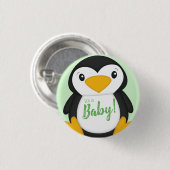 Pinguin Baby Dusche grün Button (Vorne & Hinten)