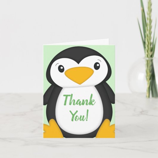 Pinguin Baby Dusche grün Dankeskarte (Vorderseite)
