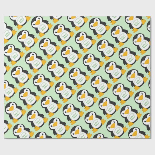 Pinguin Baby Dusche grün Geschenkpapier (Flach)