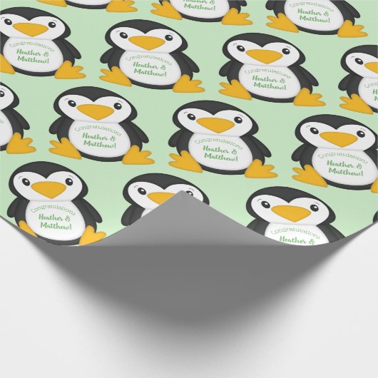 Pinguin Baby Dusche grün Geschenkpapier (Ecke)