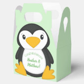 Pinguin Baby Dusche grün Geschenkschachtel (Geöffnet)