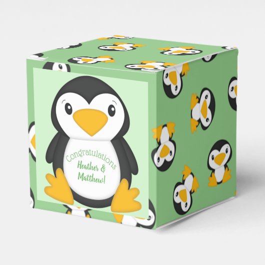 Pinguin Baby Dusche grün Geschenkschachtel (Vorderseite)
