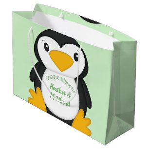 Pinguin Baby Dusche grün Große Geschenktüte
