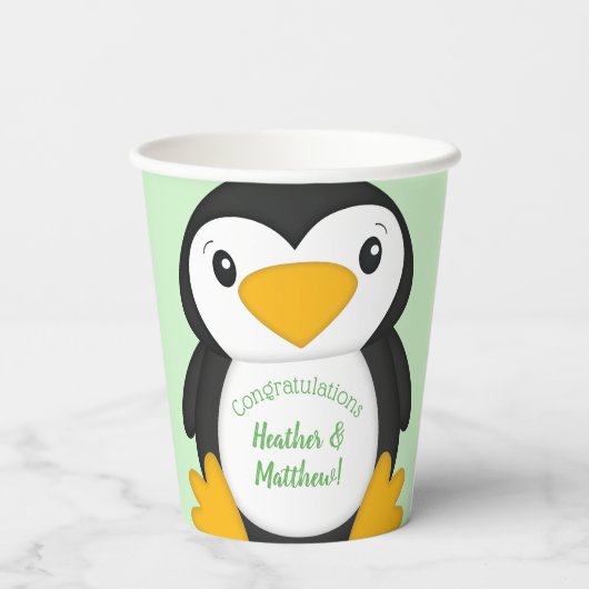 Pinguin Baby Dusche grün Pappbecher (Rückseite)