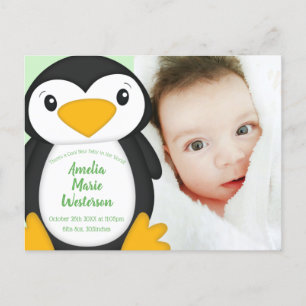 Pinguin Baby Dusche grün Postkarte