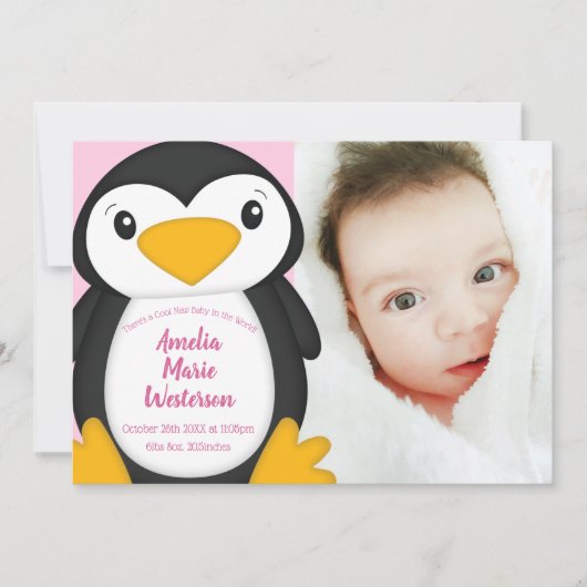 Pinguin Baby Dusche Pink Girl Einladung (Vorderseite)