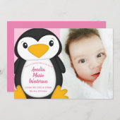 Pinguin Baby Dusche Pink Girl Einladung (Vorne/Hinten)