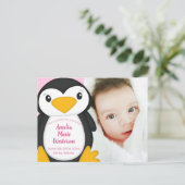 Pinguin Baby Dusche Pink Girl Postkarte (Stehend Vorderseite)