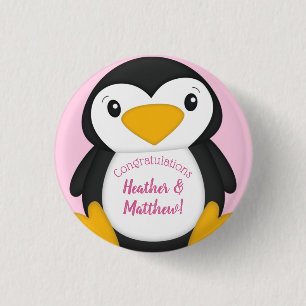 Pinguin Baby Dusche Rosa Button