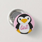 Pinguin Baby Dusche Rosa Button (Vorne & Hinten)