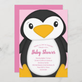 Pinguin Baby Dusche Rosa Einladung (Vorne/Hinten)