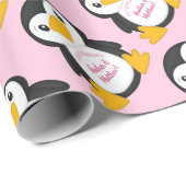 Pinguin Baby Dusche Rosa Geschenkpapier (Rolleneckpunkt)