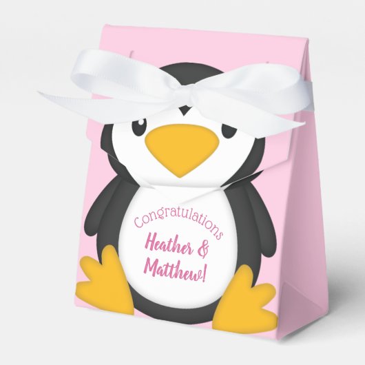 Pinguin Baby Dusche Rosa Geschenkschachtel (Vorderseite)
