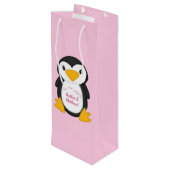 Pinguin Baby Dusche Rosa Geschenktüte Für Weinflaschen (Rückseite Schrägansicht)