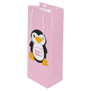 Pinguin Baby Dusche Rosa Geschenktüte Für Weinflaschen