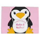 Pinguin Baby Dusche Rosa Große Geschenktüte (Rückseite)