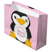 Pinguin Baby Dusche Rosa Große Geschenktüte (Vorderseite Schrägansicht)