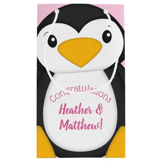 Pinguin Baby Dusche Rosa Kleine Geschenktüte (Rückseite)