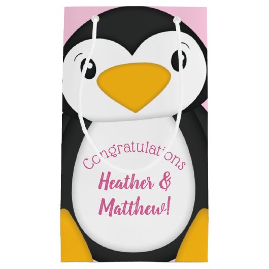 Pinguin Baby Dusche Rosa Kleine Geschenktüte (Vorderseite)