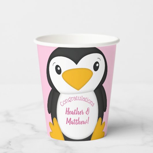 Pinguin Baby Dusche Rosa Pappbecher (Rückseite)
