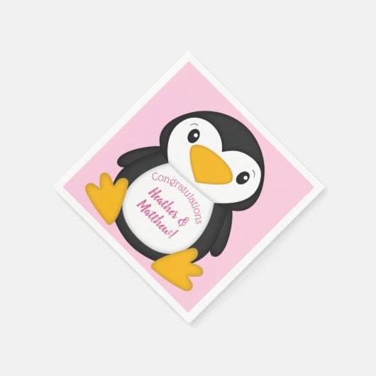 Pinguin Baby Dusche Rosa Serviette (Ecke)