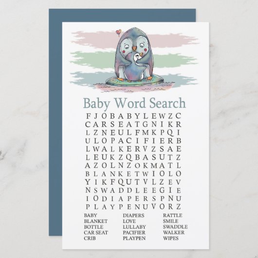 Pinguin Baby Dusche Word Search Game (Vorne/Hinten)