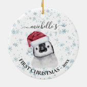 Pinguin Baby First Christmas Monogram Name Keramik Ornament (Hinten)