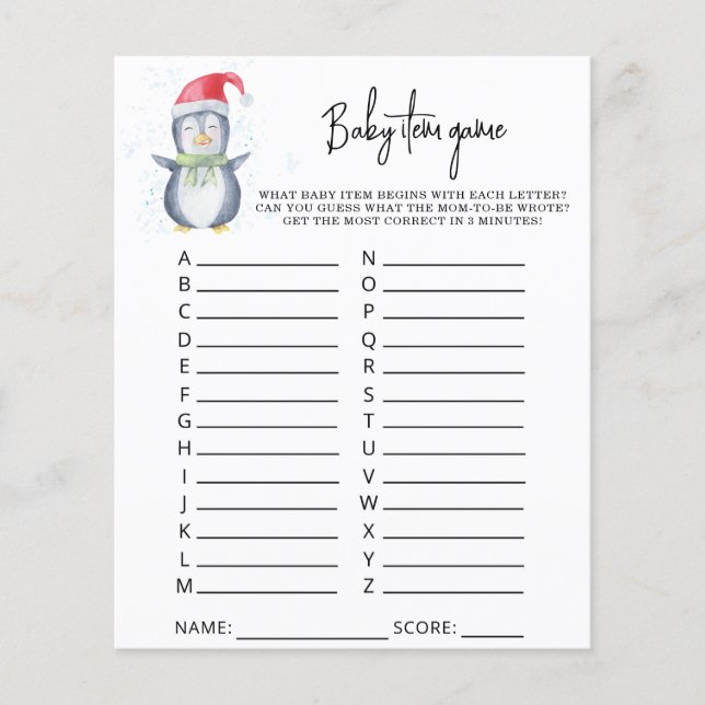 Pinguin - Baby Item Game. Baby Shower Game (Vorderseite)