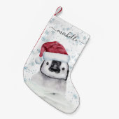 Pinguin Baby Monogram Name Script Kleiner Weihnachtsstrumpf (Vorderansicht (hängend))