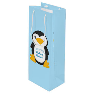 Pinguin-Baby-Party Blau Geschenktüte Für Weinflaschen
