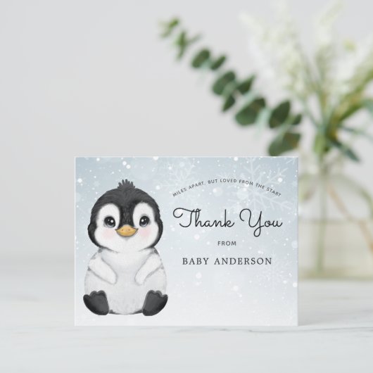 Pinguin Baby Showdown by Mail Danke Postcard Postkarte (Stehend Vorderseite)