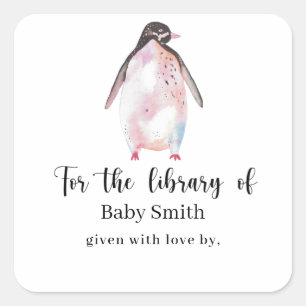 Pinguin - Baby Shower Bibliothek Quadratischer Aufkleber