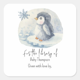 Pinguin - Baby-Shower-Exlibris Quadratischer Aufkleber