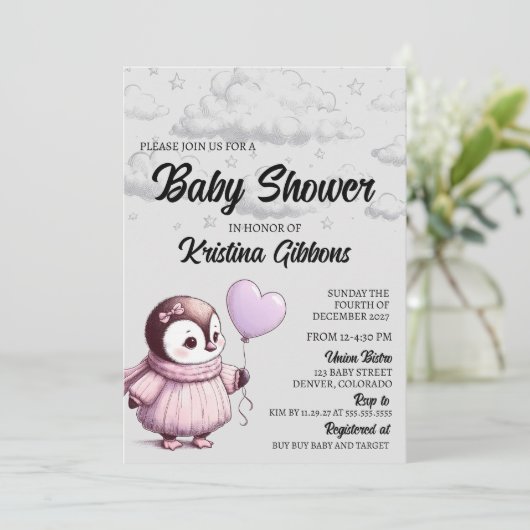 Pinguin-Babydusche Einladung (Stehend Vorderseite)