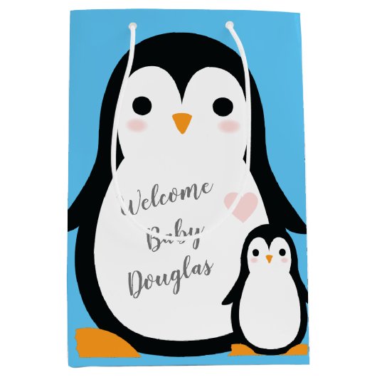 Pinguin-Babydusche Mittlere Geschenktüte (Vorderseite)