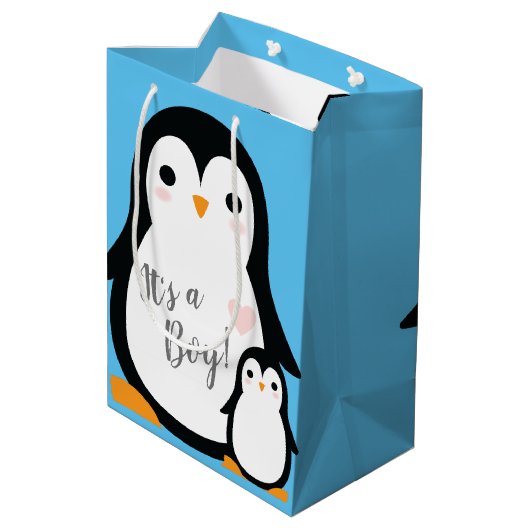 Pinguin-Babydusche Mittlere Geschenktüte (Rückseite Schrägansicht)