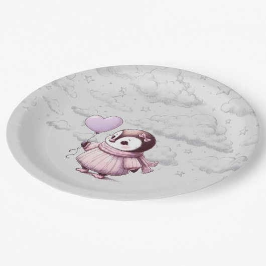 Pinguin-Babydusche Pappteller (Schrägansicht)