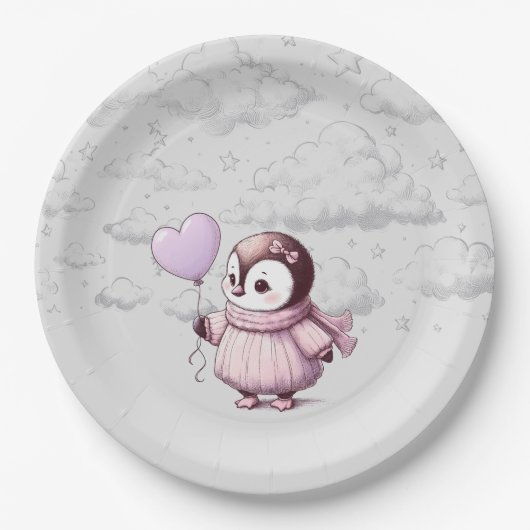 Pinguin-Babydusche Pappteller (Vorderseite)