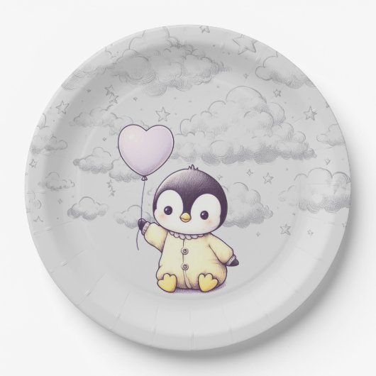 Pinguin-Babydusche Pappteller (Vorderseite)