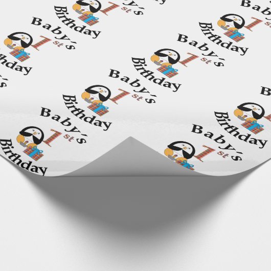 Pinguin Baby's 1. Geburtstag Geschenkpapier (Ecke)