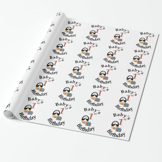 Pinguin Baby's 1. Geburtstag Geschenkpapier (Ungerollt)