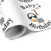 Pinguin Baby's 1. Geburtstag Geschenkpapier (Rolleneckpunkt)