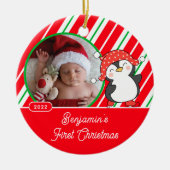 Pinguin Baby's First Christmas Foto Keramik Ornament (Vorne)