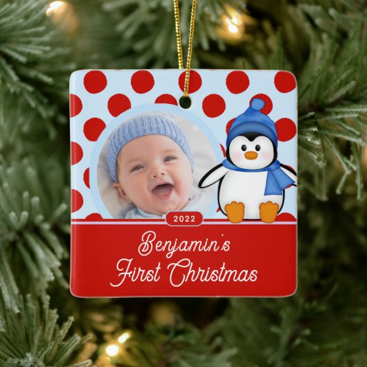 Pinguin Baby's First Christmas Foto Ornament (Baum)
