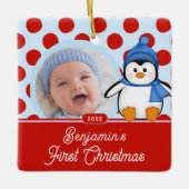 Pinguin Baby's First Christmas Foto Ornament (Vorderseite)