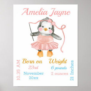 Pinguin-Ballerina Rosa Baby Girl Statistik Poster