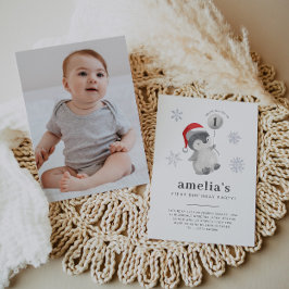 Pinguin Balloon Foto 1. Geburtstag Einladung