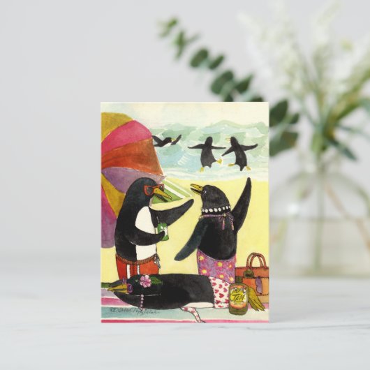 Pinguin Beach Postcard Postkarte (Stehend Vorderseite)