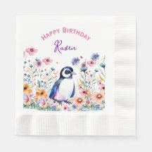 Pinguin bei Blume Personalisierter Geburtstag von